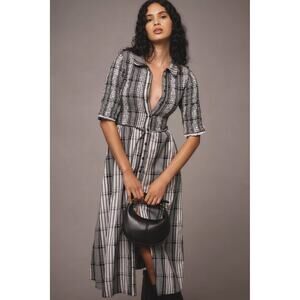 ANTHROPOLOGIE MAEVE SHORT SLEEVED SMOCKED MIDI GINGHAM SHIRTDRESS